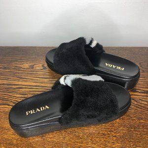 Prada Fuzzy Slip-On Sandals Size 37